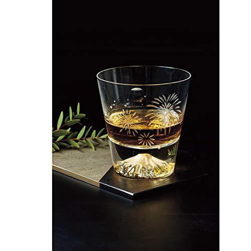 Bicchiere da whisky Tajima Glass Edo Glass Mt. Fuji in scatola di legno (luna e fuochi d'artificio)