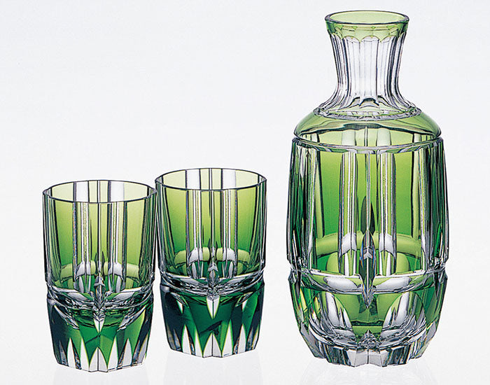 Kagami Crystal Edo Kiriko Glass Green Bamboo 2509