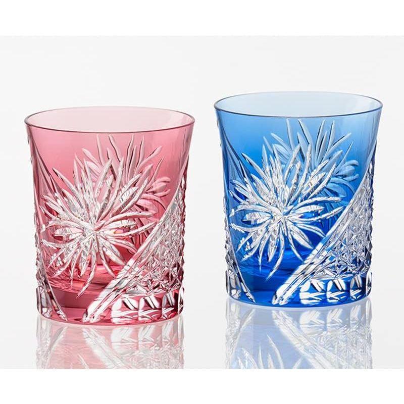 Kagami Crystal Edo Kiriko Rock Glass Pair Red and Blue TPS542-2995-AB