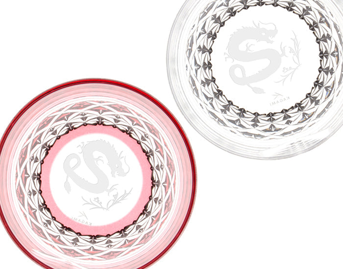 Kagami Crystal Edo Kiriko Glass Zodiac Dragon Pair Red and Clear TPS736-0024-AC