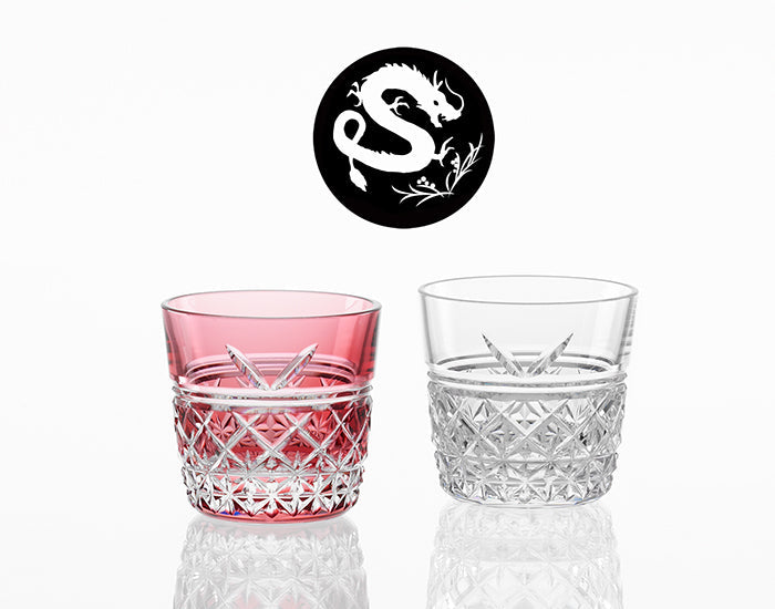 Kagami Crystal Edo Kiriko Glass Zodiac Dragon Pair Red and Clear TPS736-0024-AC