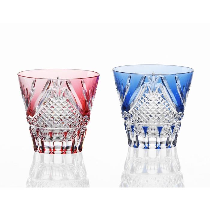 Kagami Crystal Edo Kiriko Glass Red and Blue TPS615-2950-AB