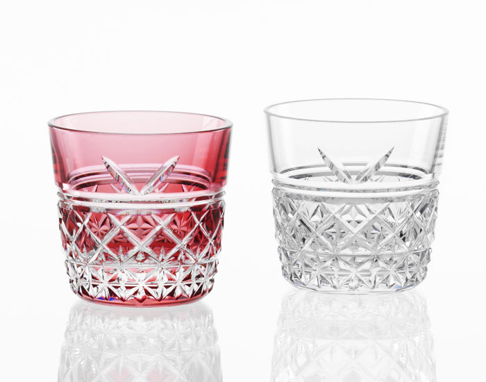 Kagami Crystal Edo Kiriko Pair Cold Sake Cup Glass Red and White TPS736-2948-AC