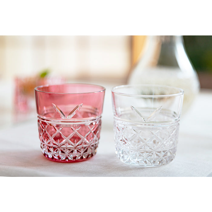 Kagami Crystal Edo Kiriko Pair Cold Sake Cup Glass Red and White TPS736-2948-AC