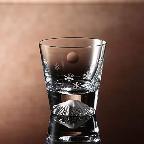 Tajima Glass Edo Glass Mt. Fuji Glass Rocks Glass in Wooden Box (Moon and Snowflake)