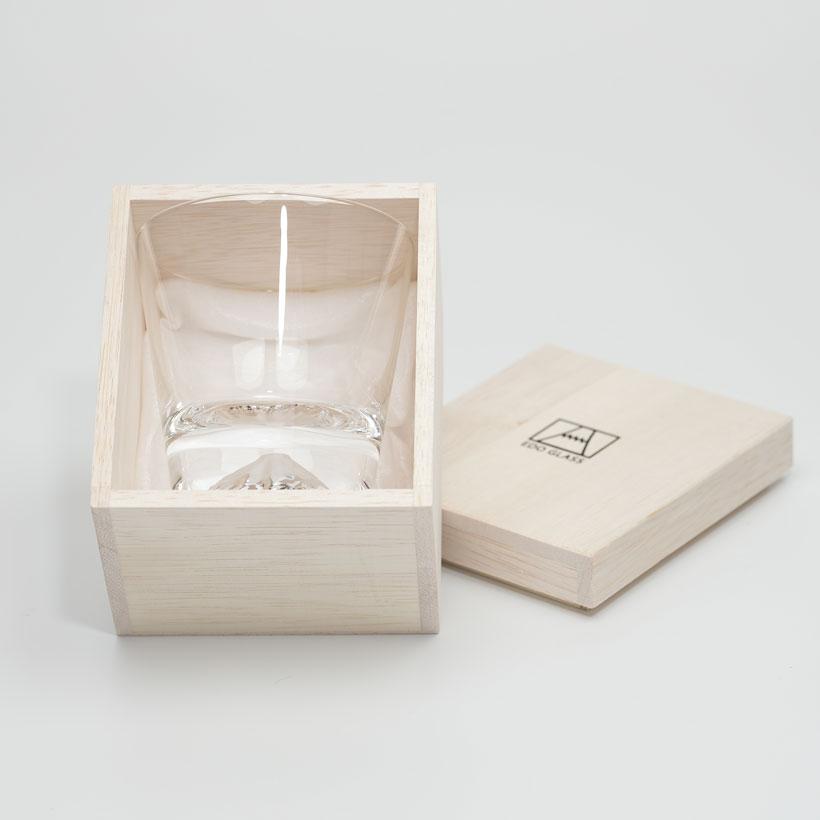 Tajima Glass Edo Glass Mt. Fuji Rocks Glass Clear in Wooden Box